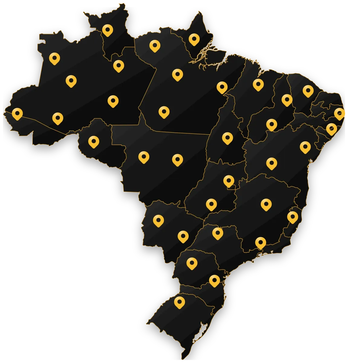 Mapa do Brasil com pontos de atendimento da Pay Prêmio em todos os estados